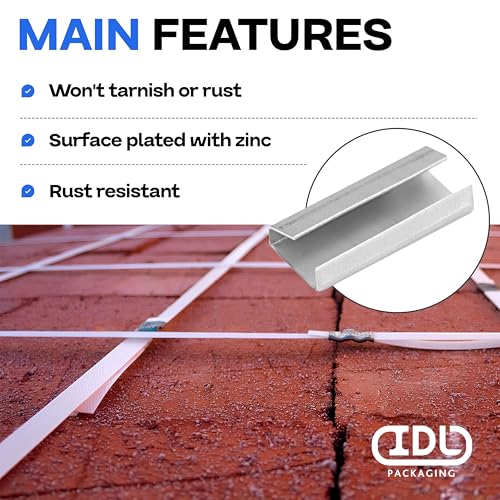 Image of IDL Packaging Open (Snap-On) Seals of 1.25 inch Length for 1 /2 inch Strap Width Polypropylene (PP) Strapping (Pack of 100) - Strong Metal Clips with Superior Holding Power, PP-O-12-M