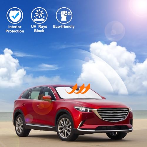Image of Windshield Sun Shade Custom Fit for 2016-2024 2025 2026 Mazda CX-9 CX9 Accessories Foldable Sunshade Sun Blocker Protect Car from Sun Rays & Heat Damage Keep Car Cooler