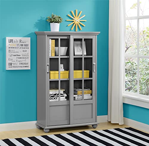 Ameriwood Home Aaron Lane 4 Pieces Bookcase With Sliding Glass Doors, Gray #TOP2