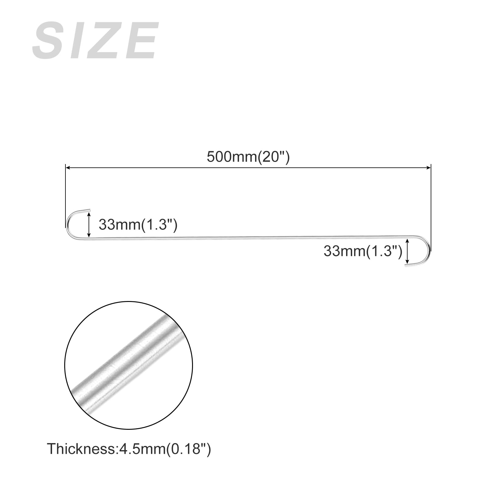 METALLIXITY Lot de 4 crochets en S pour suspension (500 mm/20) en acier au carbone extra longs en forme de S – pour plantes, jardin, ustensiles de cuisine, ton argenté