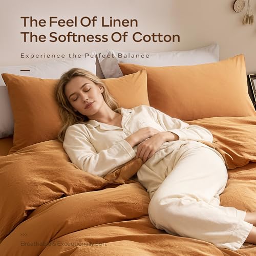 JELLYMONI 100% Cotton King Duvet Cover Set, Washed Linen-Like Texture — view 5