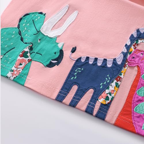 Image of HILEELANG Toddler Girl Short Sleeve Easter Dress Cotton Casual Jersey Shirt Playwear Applique Dress