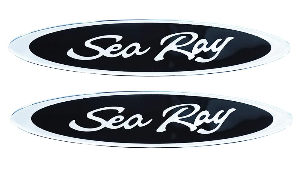 2X for Sea Ray Emblem Oval Searay Hull Side Badge Sticker Nameplates Logo Sticker (Chrome Black)