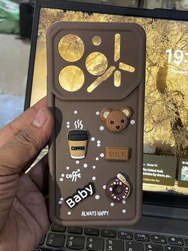 Image of Bintage Ball Bear| Donut| Milk Cake| Baby| Coffee Rubber Case Full Body & Camera Protection Back Cover Compatible for Tecno Pova 6 Pro 5G - Brown