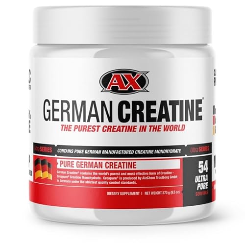 German Creatine - Micronized Creatine Monohydrate Powder, 99.99% Pure Creapure for Muscle Growth, Strength & Performance, Supports Muscle Recovery, 3rd Party Tested, Unflavored - 270g (54 Servings)
