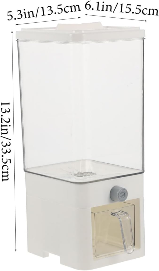 KICHOUSE Rice Holder Dispenser Airtight Cereal Storage Container for Rice Grains and Beans Elegant White Design for Kitchen Countertop Organization and Easy Dispensing