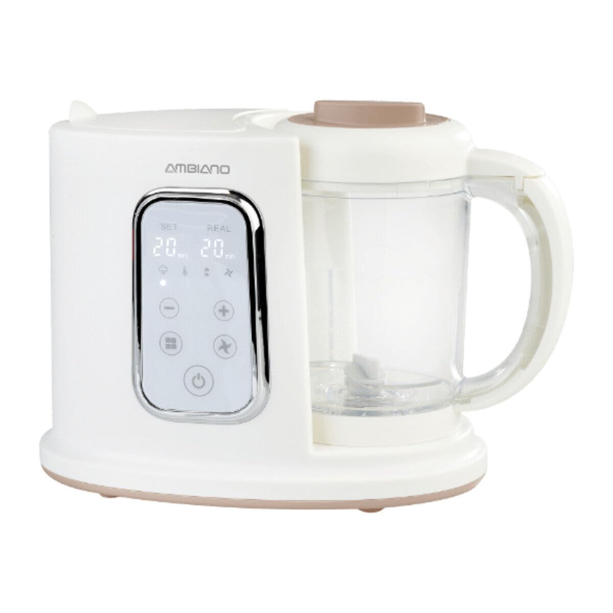 AMBIANO - Preparador de alimentos para bebés de 1 litro, cuchillo de acero inoxidable, muchas funciones, cubierta de vapor