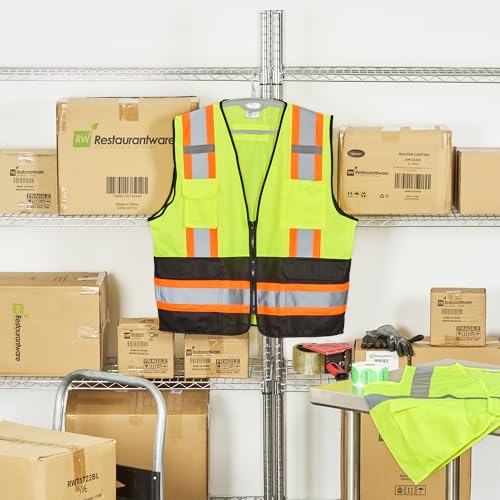 Image of Restaurantware Reflective Safety Vest 20 Count 29.213 x 30.315 Inches High Visibility Multi-Pocket Zipper Front Safety Vest