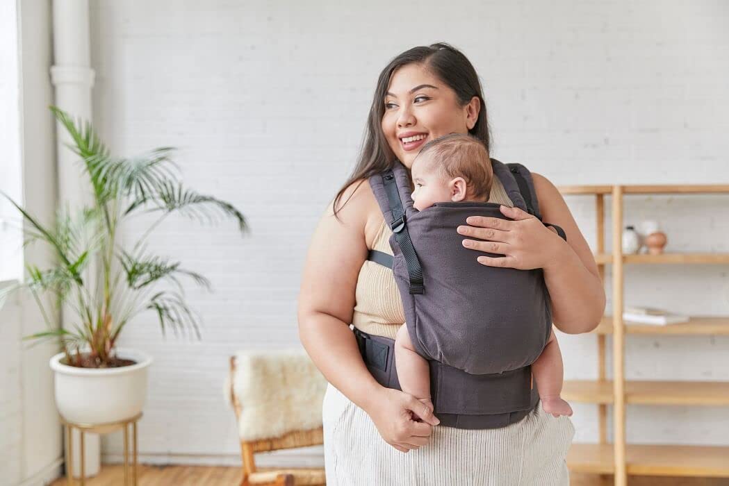 Tula Hemp Free-To-Grow Babytrage weich aus Bio Baumwolle und Hanf für Neugeborene ab Geburt (3,2-20,4 kg), Ergonomisch Baby-Tragetasche, Obsidian