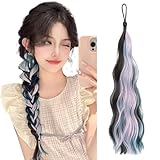 VEVE&MIKI ヘアエクステ エクステンションポニーテール ウィッグ ふわふわ巻き髪エクステ ロング 取り付け簡単 ストレート サラサラカラー祭り グラデーション エクステンションブレイズ 編み込み グラデーション三つ編み ヘアアクセサリー 盛りアップ ダンス ヘアアレンジ (白茶灰1本)