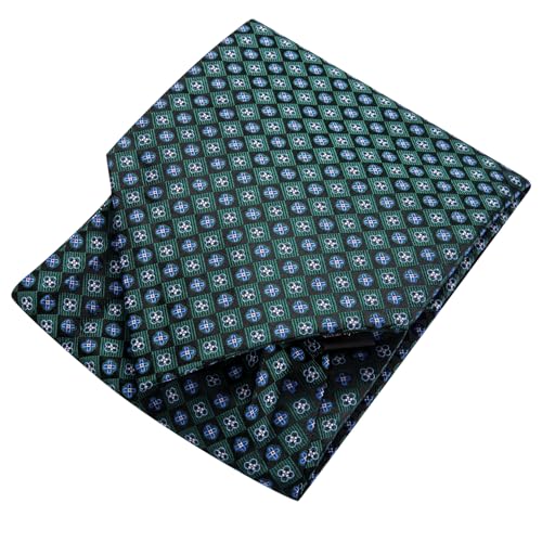 Image of Hi-Tie Silk Ascot for Men Self Tie Men's Cravat and Flower Lapel Pin Handkerchief Cufflinks Set for Wedding Party