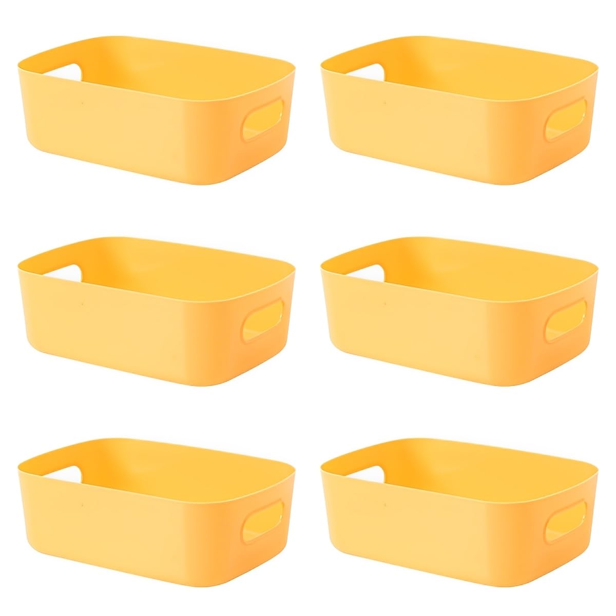JPORSHU 6 Pack Storage Bins, Plastic Storage Containers，with Handle, Cute Organizer Bins for Craft, Snacks, Pantry, Cabinet，8X5.9X2.75 inch (Yellow)