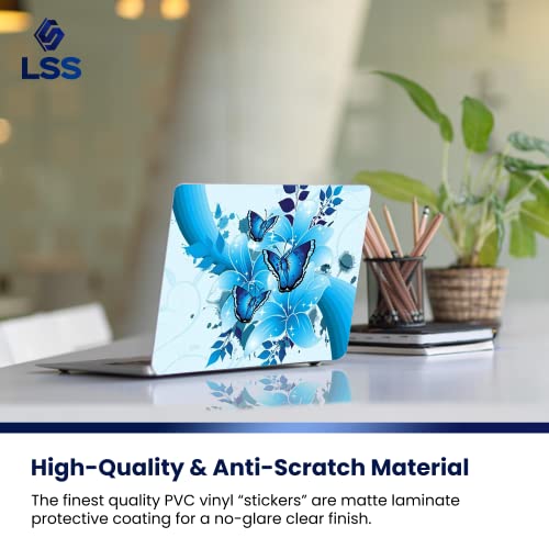 Image of LSS Laptop 17-17.3 inch Skin Cover with Colorful Sparkaling Blue Butterfly Pattern for HP Dell Lenovo Apple Asus Acer Compaq - Fits 16.5 inch 17 inch 17.3 inch 18.4 inch 19 inch (2 Wrist Pads Free)