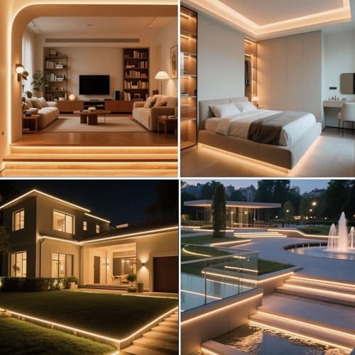 Shengruili 6M COB LED Streifen,220V LED Streifen Natürliches Licht 4000K,Hohe Dichte Strip Lights mit Netzteil,Wasserdicht Diffusion Flex streifen für Heim Dekoration, Küche, Spiegel,Ersatzteile