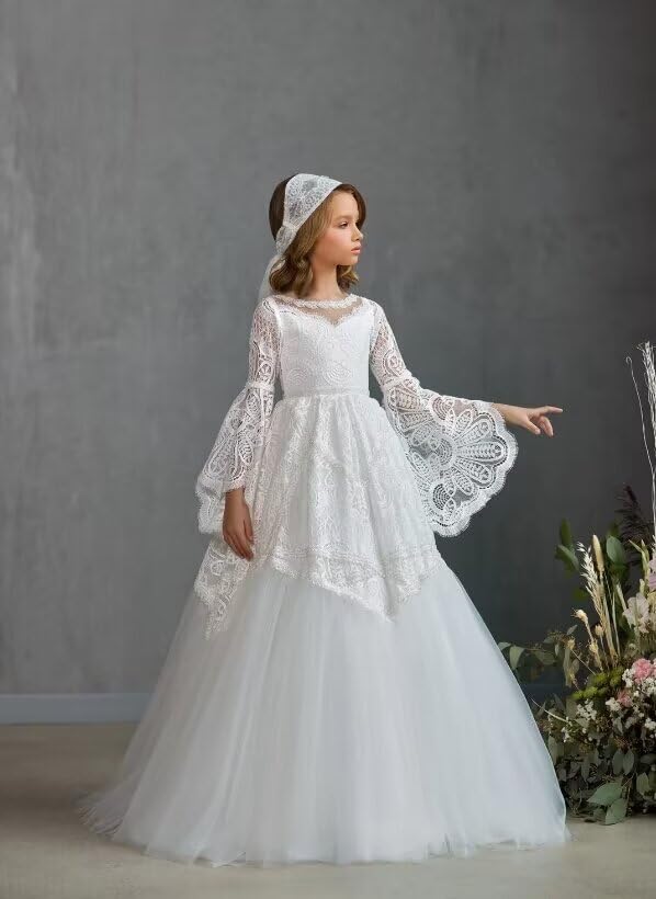 Flower Girl Dress for Wedding Lace Cross Back First Communion Dresses Tulle Princess Pageant Ball Gowns3