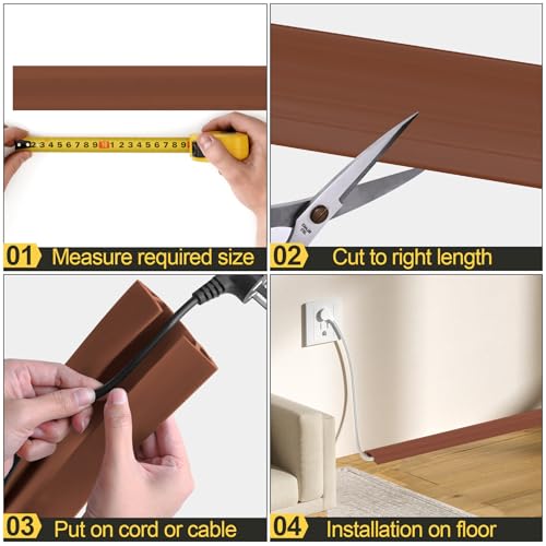 Image of MYFAMIREA 4FT Floor Cord Cover Heavy Duty Cable Cover Protector with 3 Channels Extension PVC Floor Wire Cover Outdoor Cord Hider Management Cord Cover for Wire on Floor for Home Office Outdoor, Brown