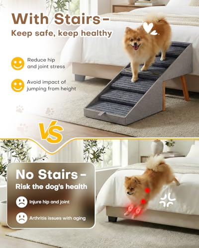 Image of Split Ottoman Dog Ramp for Bed and Couch, 21.06 inch H Non Slip Dog Stairs for Small Medium Large Dogs Cats Puppies Joint Support, 2 in 1 Foldable Wooden Pet Steps for Senior /Injured Dogs, Space Saving