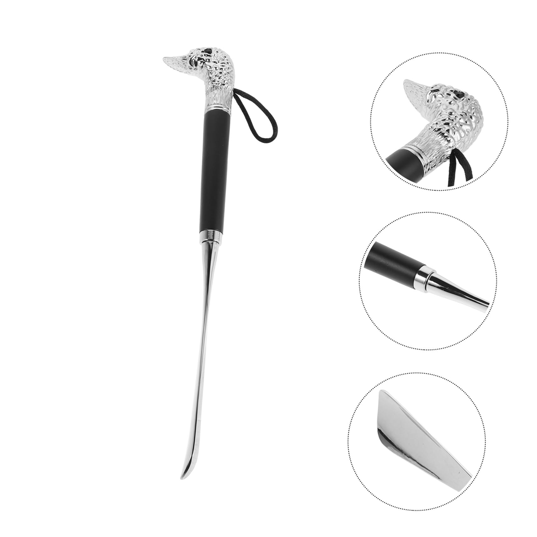 Calzascarpe in Lega di Zinco Manico Ergonomico in Legno da 32 Cm, Comodo per Anziani e Donne, per Uso Domestico e Viaggi Decorazione a Testa di Anatra