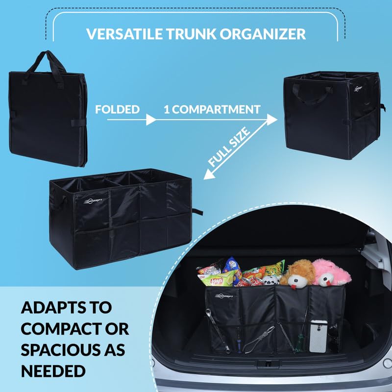 Image of Neodrift Trunk Master - Multi-Compartment Car Organizer for Garage, Sedan, SUV, Minivan - Durable, Portable, Anti-Skid Polyester, Ideal for Cargo, Gifts, Toys, Automobiles, Black