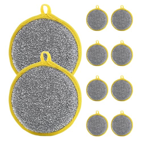 PACKOVE 10 Esponjas Redondas de Cocina de Doble Cara, Esponja Lavavajillas Multiusos, Limpiador de Platos Resistente Secado Rápido para Limpieza Eficaz en Cocina