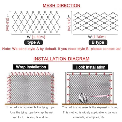 Edelstahl-Mesh-Sicherheitsnetz, langlebiger Fallschutz für Balkon, hohe Höhe, Tierbarriere, Gartensicherheitslösung