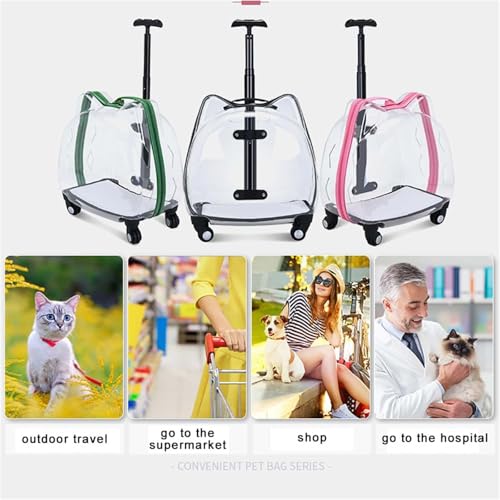 Trolley per animali domestici – Zaino trasparente con ruote girevoli, completamente traspirante, design rigido per gatti e cani di piccola taglia, ideale per i viaggi
