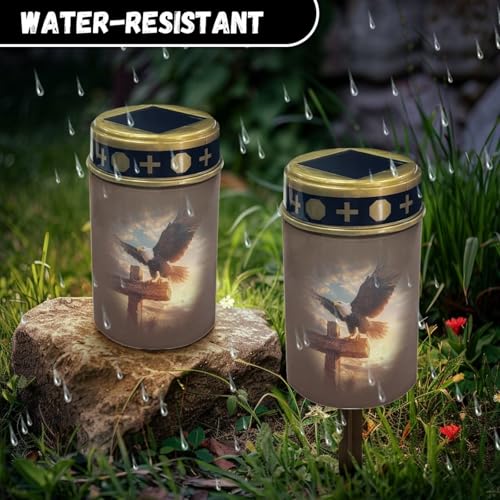 Image of Eagle Cross Solar Grave Lights for Cemetery Flameless Solar Powered Light for Prayer Waterproof Cemetery Solar Lights for Grave Cemetery Decor Candle Lamp