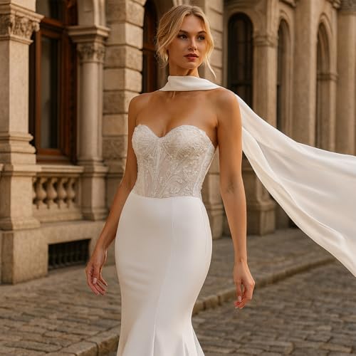 Bridal Neck Scarf Long for Wedding, 142 Inch White Wedding Scarf for Bride – Minimalist Tulle Wrap for Ceremony Elopement Reception Bridal Portrait Accessory4