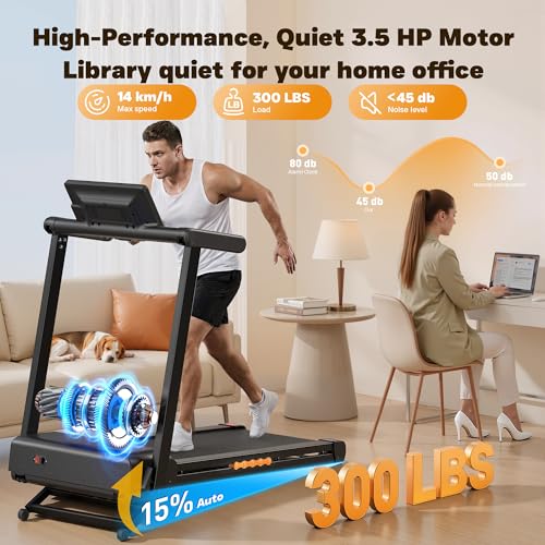 Image of Folding Treadmill, 3.0 HP Foldable Treadmill for Home Office, Walking Running Treadmill with LED Display for Exercise