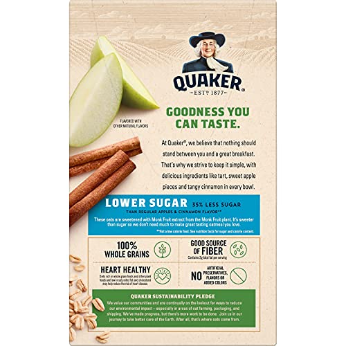 Image of Quaker Instant Oatmeal Apple Cinnamon, Lower Sugar, 8 Count (Pack of 2)