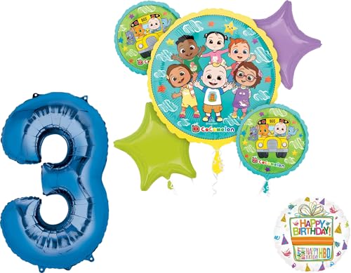 Anagram Cocomelon Boy 3rd Birthday Party Supplies Foil Balloon Bo...