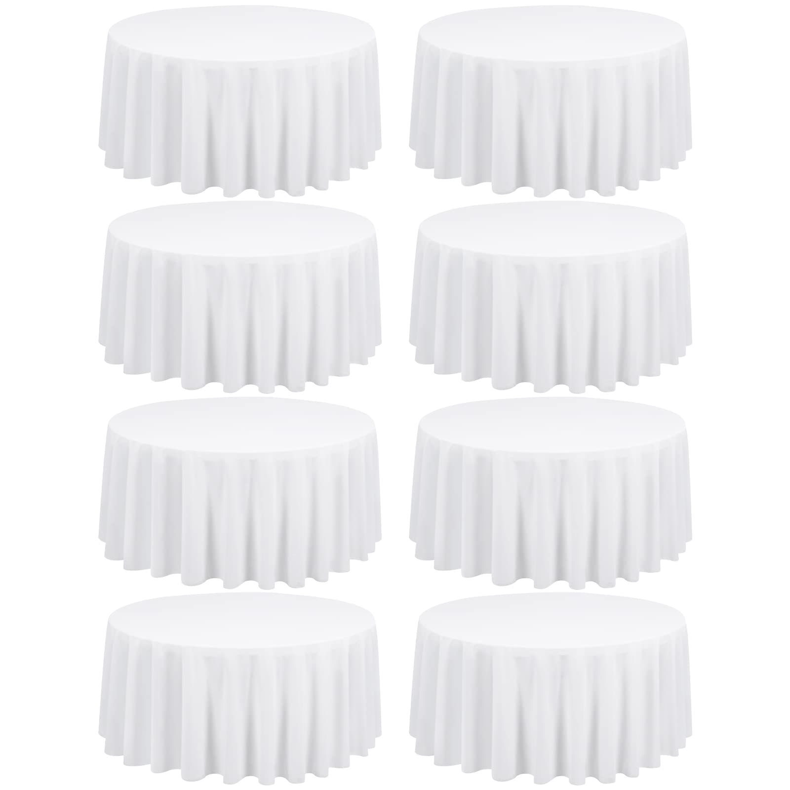 FXKS 8 Pack White Round Tablecloth 229 cm Circle Polyester Table Cloth, Washable Fabric Stain and Wrinkle Resistant Table Cover Round Table Clothes for Wedding Parties Banquet Reception Dining