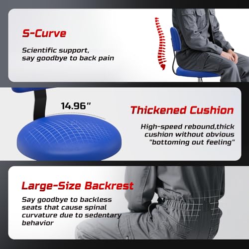 Image of Rolling Shop Stool with Wheels,Mechanic Garage Short Stool Chair with Adjustable Height 15.55 inch-18.3 inch,Heavy Duty Swivel Roller Seat for Garage,Salon and Tattoo Beauty, Blue