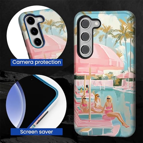 TAMEFOX Case for Samsung Galaxy S23 FE,Anti Drop Scratch Protective Phone Cover Case for Women Girl-Pink Pool Girly Summer Vacation - image 2