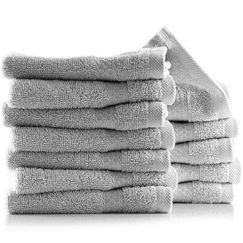 Image of Hearth & Harbor Washcloths 12 Pack - 100% Cotton Washcloth for Body and face, High Absorbent and Soft 13 inchx13 inch Body Wash Cloth, Quick Dry - Silver Grey Washcloths