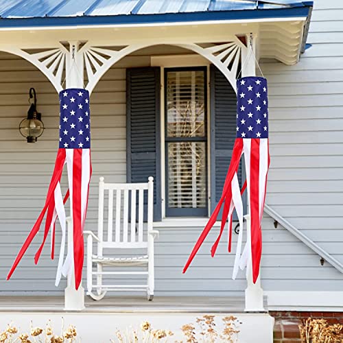 Ouddy 2 Pack American Flag Windsock, 4Th Of July Decorations Stars & Stripes Patriotic Windsock Outdoor Hanging, Fade Resistant & Tear Resistant- 35.4 Inch #TOP4