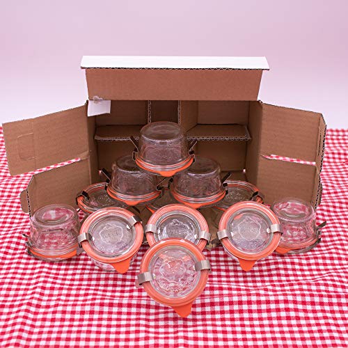 Flaschenbauer - kleines Sturzglas 50ml verwendbar als Mini Eimachglas, Marmeladenglas, Vorratsglas, Konservenglas 12 Stück Inklusive Etikett - Made in Germany