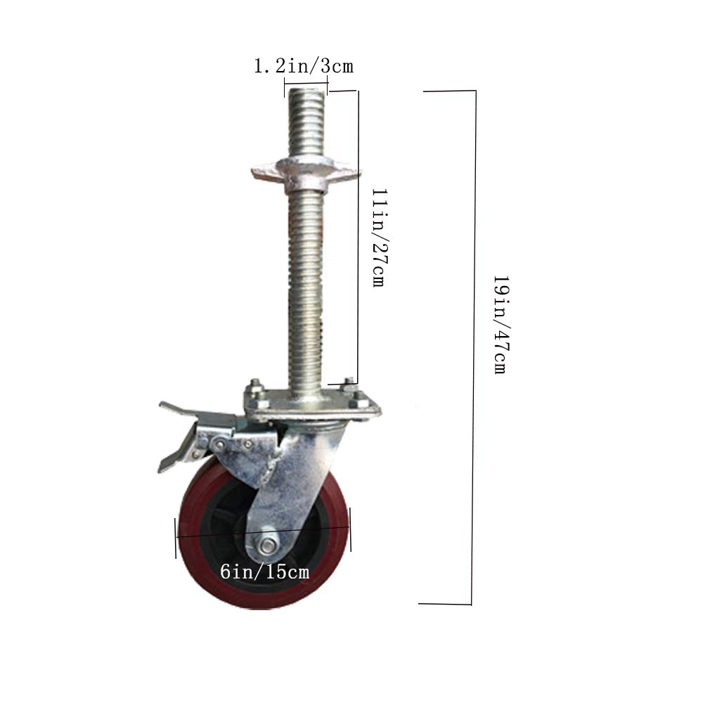 Ruote piroettanti con Freno per ponteggi mobili, Ruote girevoli per carichi Pesanti, Portata 400 kg, 6 Pollici (2 Pezzi), Rosso/Bianco, Diametro 150 mm