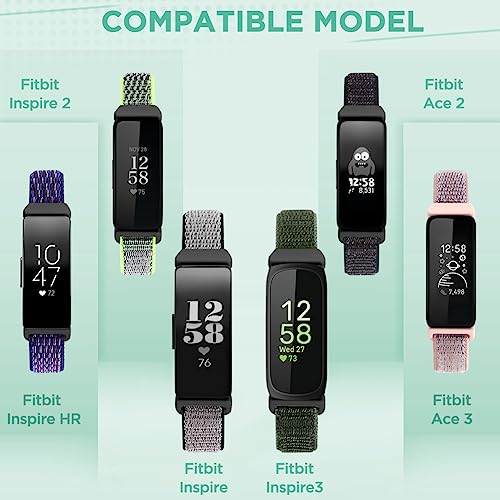 Image of Nylon Bands Compatible for Fitbit Inspire 3 /Inspire 2 /Inspire /Inspire HR /Ace 3 /Ace 2 Bands, Breathable Sport Replacement Straps Soft Adjustable Solo Loop Nylon Wristband for Women Men Kids