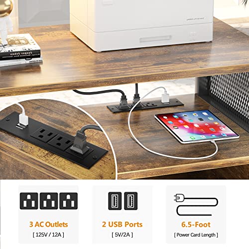 Unikito Lateral File Cabinet, Locking Office Filing Cabinets With Socket And Usb Charging Port, Modern Rolling Printer Stand With Storage For A4, Letter Size And File Folders, Rustic Brown #TOP3