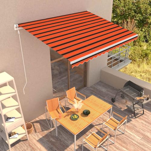HOMELEN Toldo retráctil automático, 400 x 300 cm, color naranja y marrón, para balcón, sin agujeros, con manivela, toldo de aluminio resistente a los rayos UV, altura ajustable e impermeable