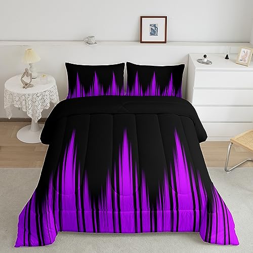 Image of Feelyou Ombre Comforter Queen, Purple Striped Comforter Abstract Gradient Lines Duvet Set 3Pcs