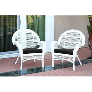Alternative view of Jeco Wicker Chair with Black Cushion, Set of 2, White/W00209-