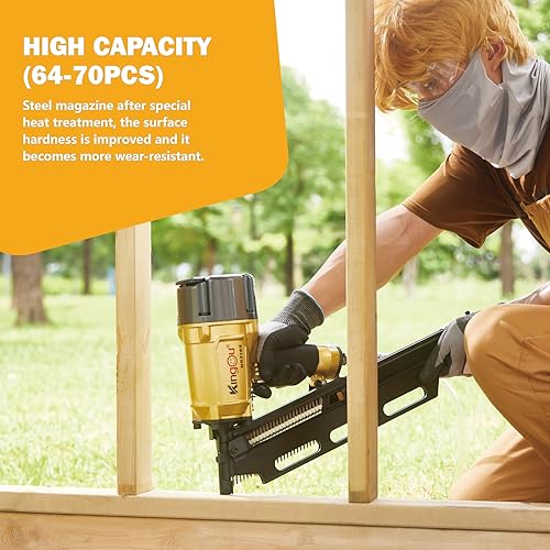 Image of KingOu NR2183 21 Degree Aluminum Magazine, Pneumatic Framing nail gun | 2-Inch up to 3-1 /4-Inch Plastic Collated Full Head Framing Nails, Framing, Wooden House Building, Fencing