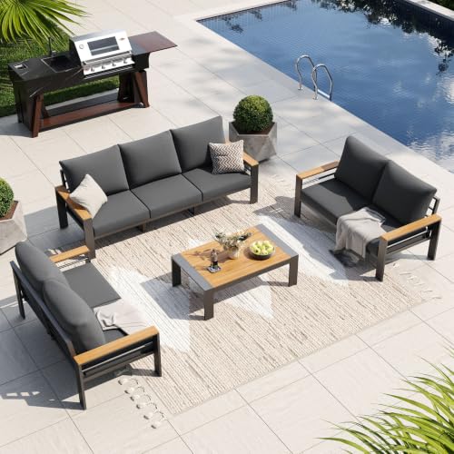 Image of Aoxun Patio Furniture Set, 7 Piece Aluminum Patio Sets with 5 inch Thicken & Washable Cushion, Waterproof Outdoor Furniture with Coffee Table, Outdoor Couch Sectional for Backyard, Porch and Garden
