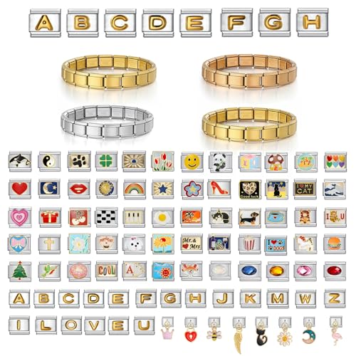 Xsersao Pulsera italiana de charms personalizable con eslabones modulares, dijes individuales y colección de charms surtidos para mujer