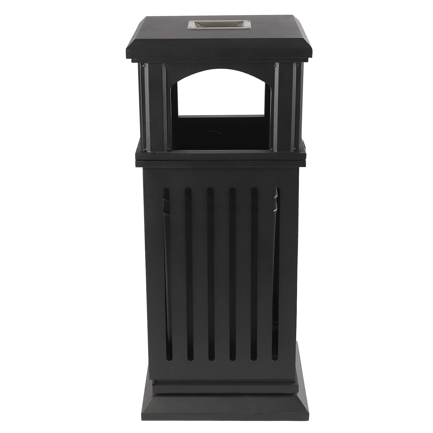 Open-Top Industrial Waste Trash Can, 8.8 Gallon Outdoor Metal Waste Receptacle with a Lock on Lid 35.5x15.8x15.8 in Galvanized Sheet Trash Can Suitable fIor Indoor or Outdoor Use (Black)
