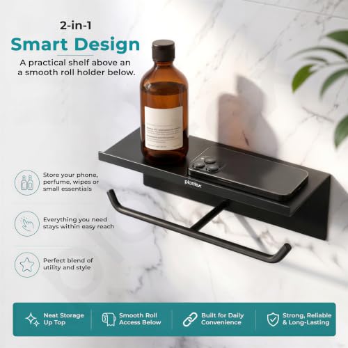 Image of Plantex Dual Toilet Paper Holder for Bathroom /GI Steel Tissue Paper Roll Holder with Mobile Stand /Toilet Paper Roll Holder /Bathroom Accessories - (Black)