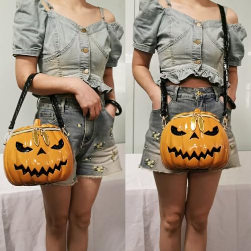 Image of Men and Women PVC Pumpkin Shaped Crossbody Shoulder Bag Handbag Halloween Pumpkin Purse