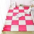 HCZKIUJ Splice Interlocking Carpet 16 Pieces Interlocking Foam Plush Puzzle Rug, Square Foam Floor Rug, Plush Fluffy Patchwork Area Rugs Foam Carpet (Rose Red+White)